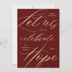 celebrate hope gold script happy holiday card