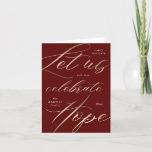 celebrate hope gold script holiday photo card