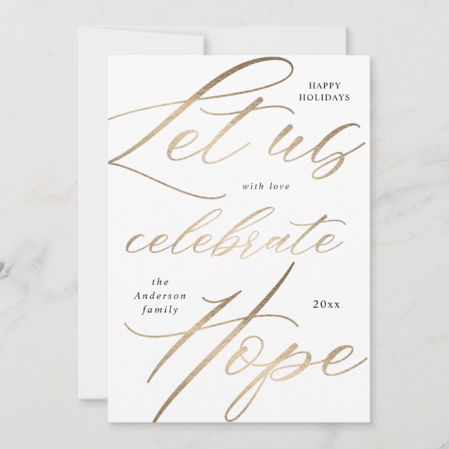 celebrate hope gold script holiday photo card (Front)