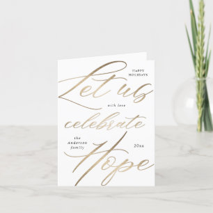 celebrate hope gold script holiday photo card