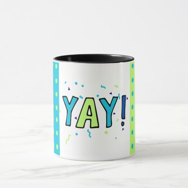 Celebrate I Yay I Grateful - Dots Blue Green Mug (Center)