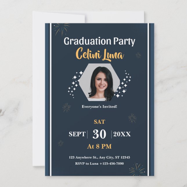 Celebrate in Style: Modern Dark Blue Graduation Invitation (Front)