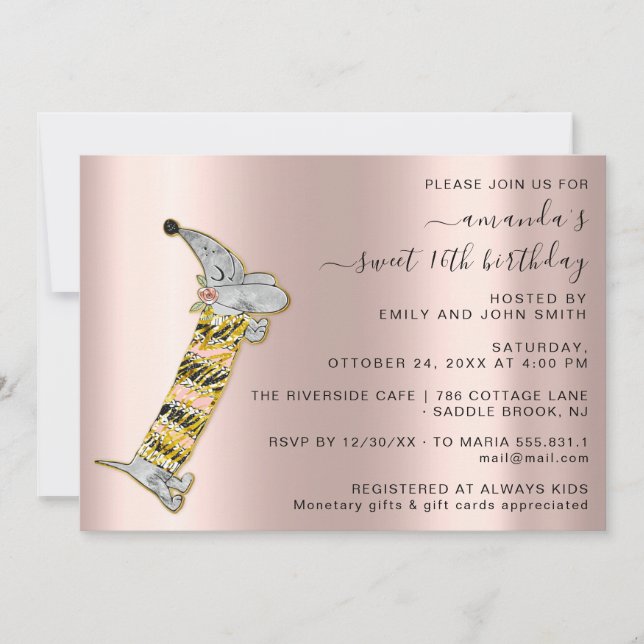 Celebrate in Style with Rose Cute Dog Sweet 16th  Invitation (Front)