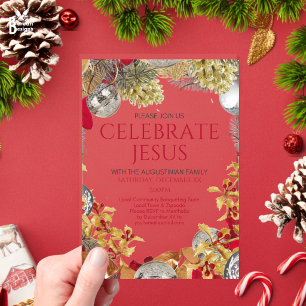 CELEBRATE JESUS Christian Wreath Christmas Party Acrylic Invitations