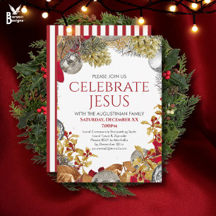 CELEBRATE JESUS Christian Wreath Christmas Party Invitation