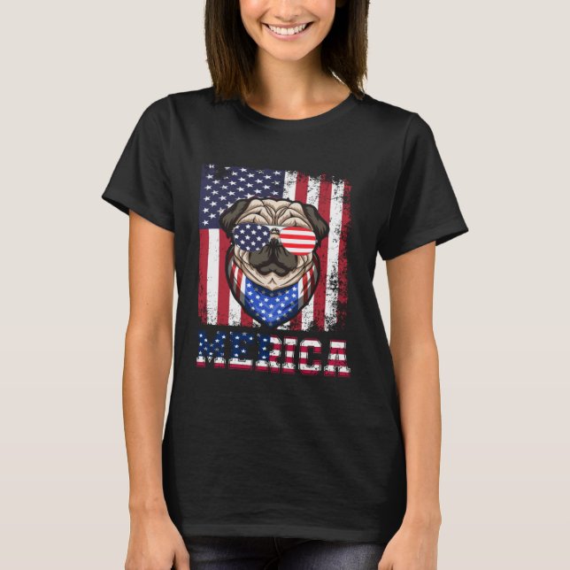 Celebrate July 4th in Style with American Pug T-Shirt (Front)