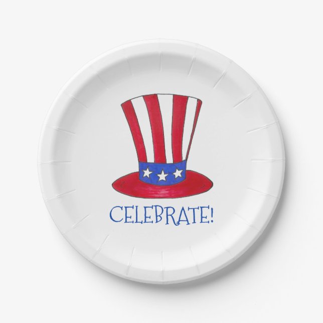 Celebrate July 4th Patriotic Uncle Sam USA America Paper Plate (Front)