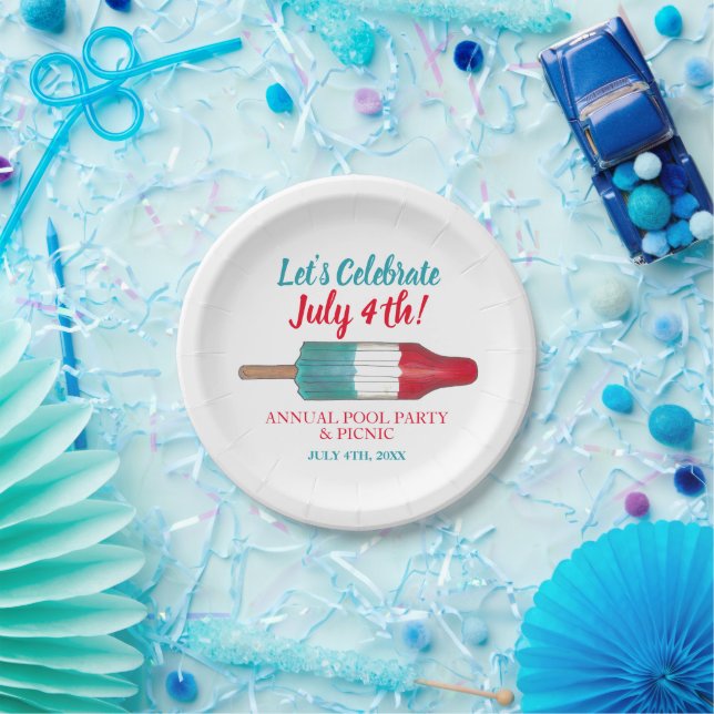 Celebrate July 4th Red White Blue Rocket Pop Paper Plate (Party)