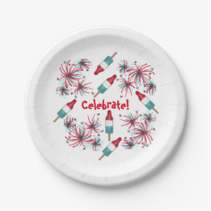 Celebrate July 4th Rocket Pop Popsicle Fireworks Paper Plate