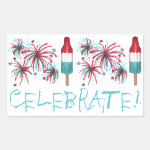 Celebrate July Fourth 4th USA Fireworks Rocket Pop Rectangular Sticker