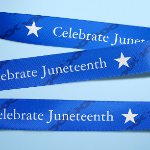 Celebrate Juneteenth Broken Chains Blue Satin Ribbon