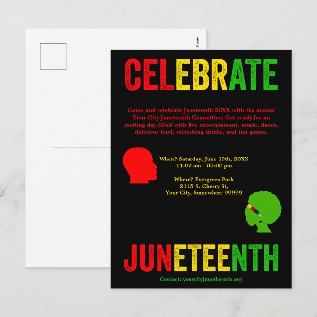 Celebrate Juneteenth Freedom Day Red Yellow Green Holiday Postcard (Front/Back)