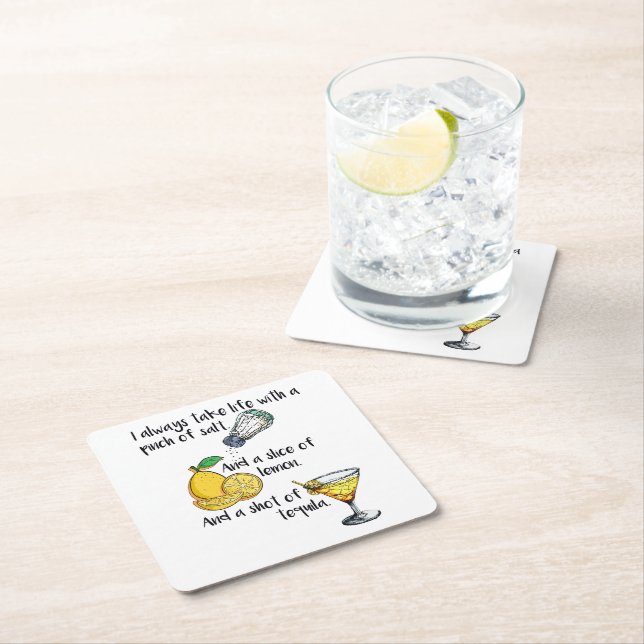 Celebrate life, funny sayings gift square paper coaster (Insitu)