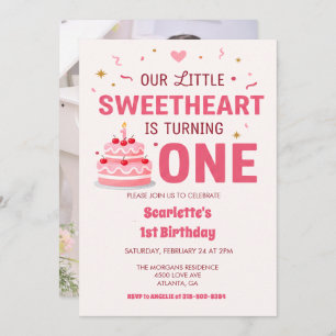 Celebrate Little Sweetheart Turning one Photo Cake Invitation