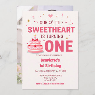 Celebrate Little Sweetheart Turning one Photo Cake Invitation