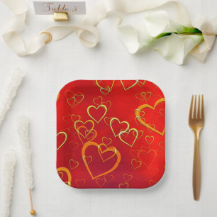 Celebrate Love Red Hearts Paper Plates
