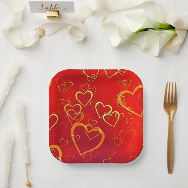 Celebrate Love Red Hearts Paper Plates (Wedding)