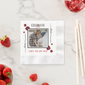 Celebrate Love red poppy with your photo Napkin