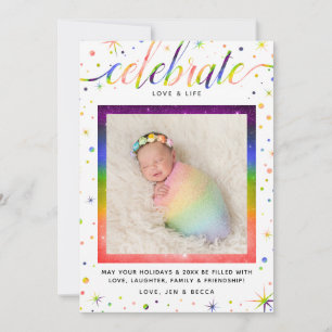 Celebrate Love + Snowflakes    Rainbow + LGBT Holiday Card