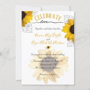 Celebrate love yellow sunflower faux glass leaves invitation