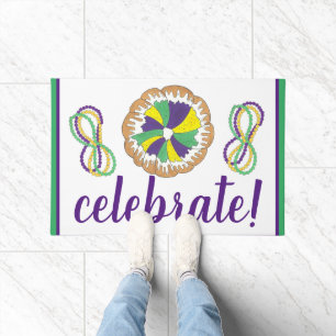 Celebrate Mardi Gras Carnival Party King Cake Doormat