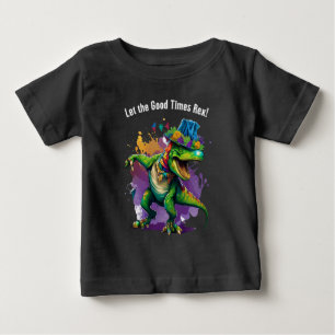 Celebrate Mardi Gras with Dancing T Rex Dinosaur Baby T-Shirt