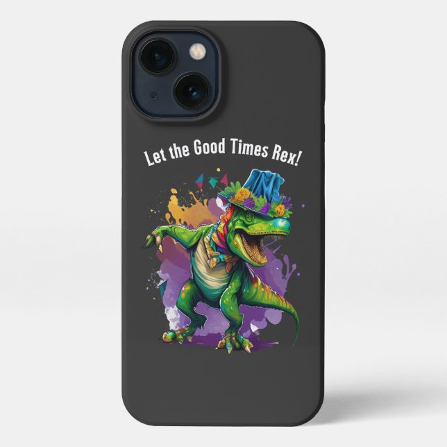 Celebrate Mardi Gras with Dancing T Rex Dinosaur iPhone Case (Back)