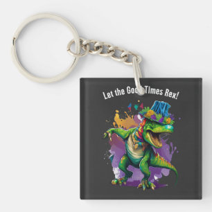 Celebrate Mardi Gras with Dancing T Rex Dinosaur Key Ring