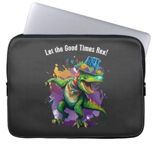 Celebrate Mardi Gras with Dancing T Rex Dinosaur Laptop Sleeve
