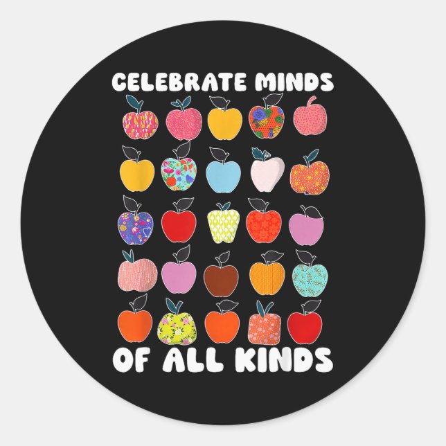 Celebrate Minds Of All Kinds Folk Art S Sped Teach Classic Round Sticker (Front)