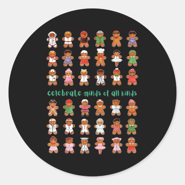 Celebrate Minds Of All Kinds Gingerbread Autism Aw Classic Round Sticker (Front)