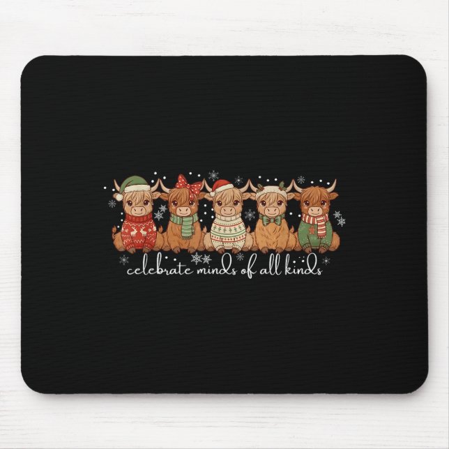 Celebrate Minds Of All Kinds Highland Cow Sped Tea Mouse Mat (Front)