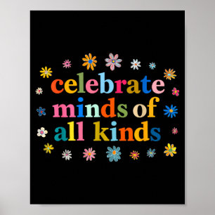 Celebrate minds of kinds flowers autism awareness poster