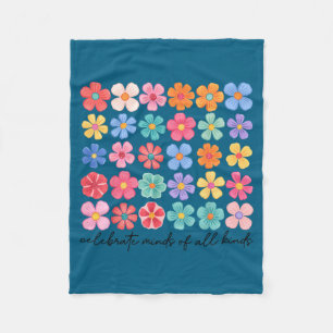 Celebrate minds of kinds flowers neurodiversity fleece blanket