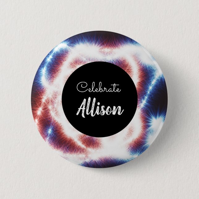 Celebrate Name or Event Red White Blue Fireworks  6 Cm Round Badge (Front)