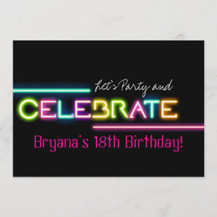 CELEBRATE Neon Glow Lights Rave Club Party Invite