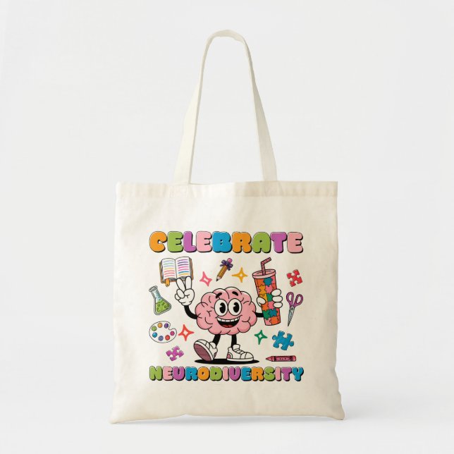 Celebrate Neurodiversity, Happy Brain Inclusion Tote Bag (Front)