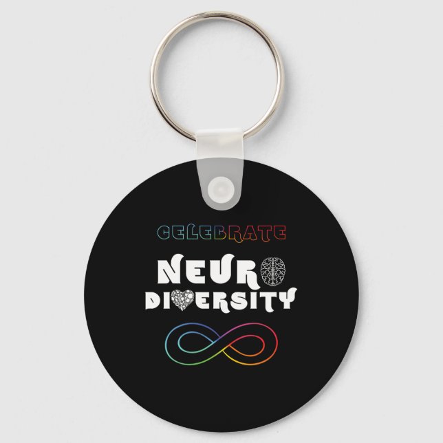 Celebrate Neurodiversity Rainbow Infinity Autism A Key Ring (Front)