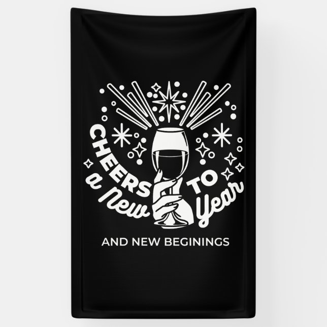 Celebrate New Beginnings Wine Glass Illustration 2 Banner (Vertical)
