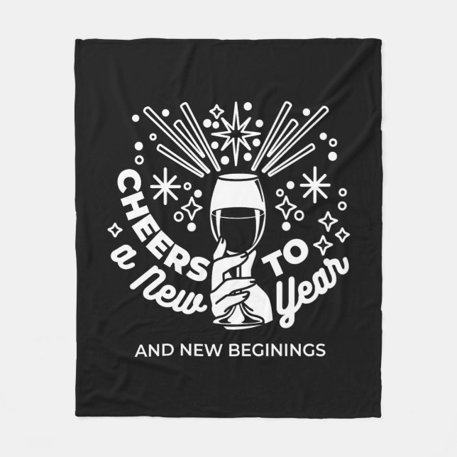Celebrate New Beginnings Wine Glass Illustration 2 Fleece Blanket (Front)