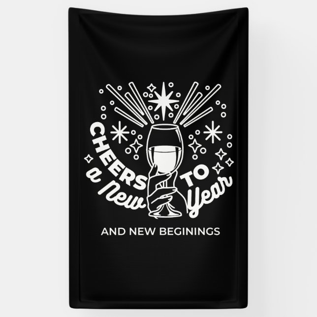 Celebrate New Beginnings Wine Glass Illustration Banner (Vertical)