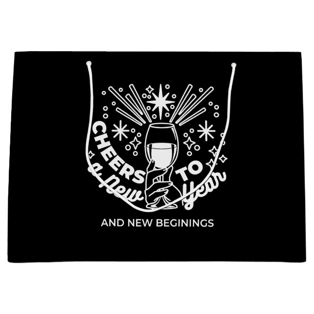Celebrate New Beginnings Wine Glass Illustration Large Gift Bag (Front)