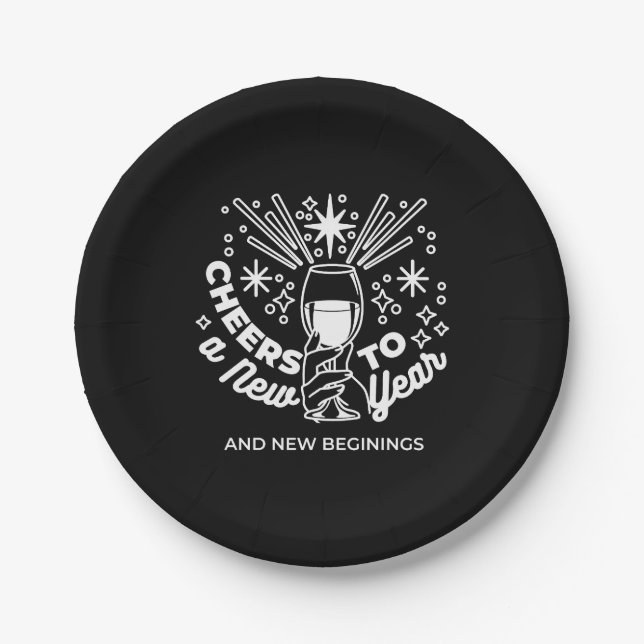Celebrate New Beginnings Wine Glass Illustration Paper Plate (Front)