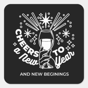 Celebrate New Beginnings Wine Glass Illustration Square Sticker