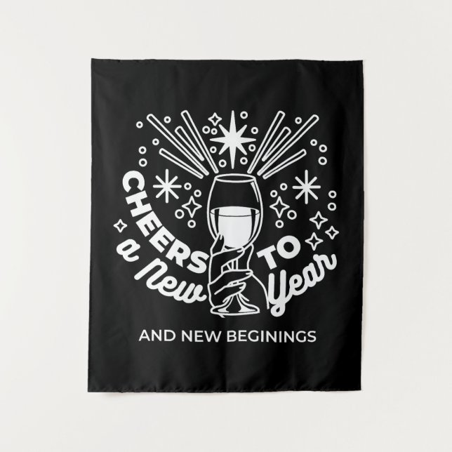 Celebrate New Beginnings Wine Glass Illustration Tapestry (Front)