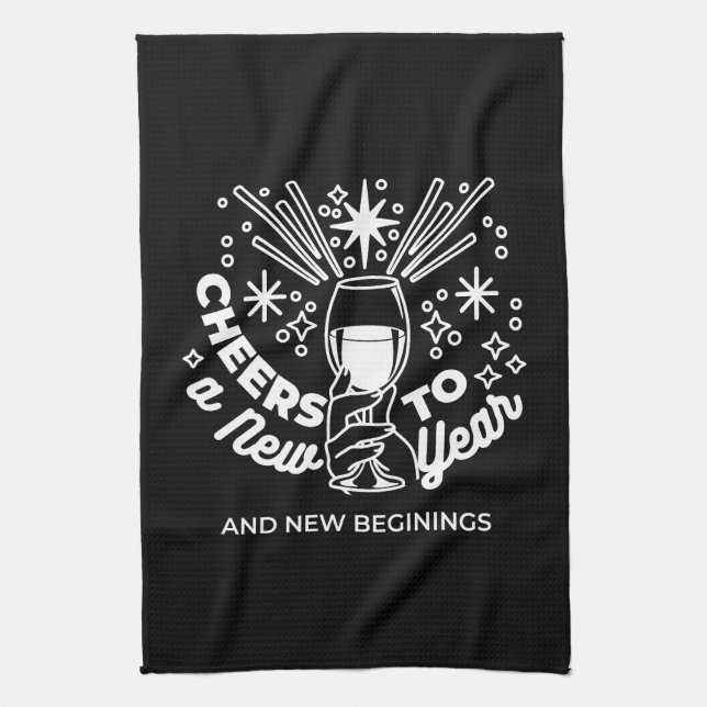 Celebrate New Beginnings Wine Glass Illustration Tea Towel (Vertical)