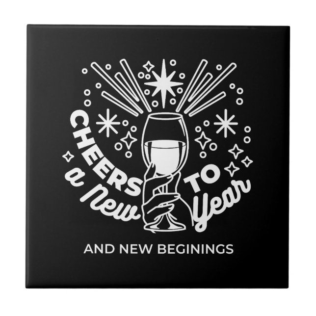 Celebrate New Beginnings Wine Glass Illustration Tile (Front)