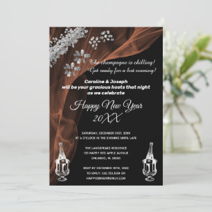 Celebrate New Year Black & Silver Champagne Invitation