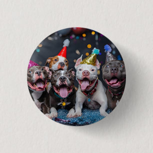Celebrate New Year & Holidays with Pitbull Dogs 3 Cm Round Badge