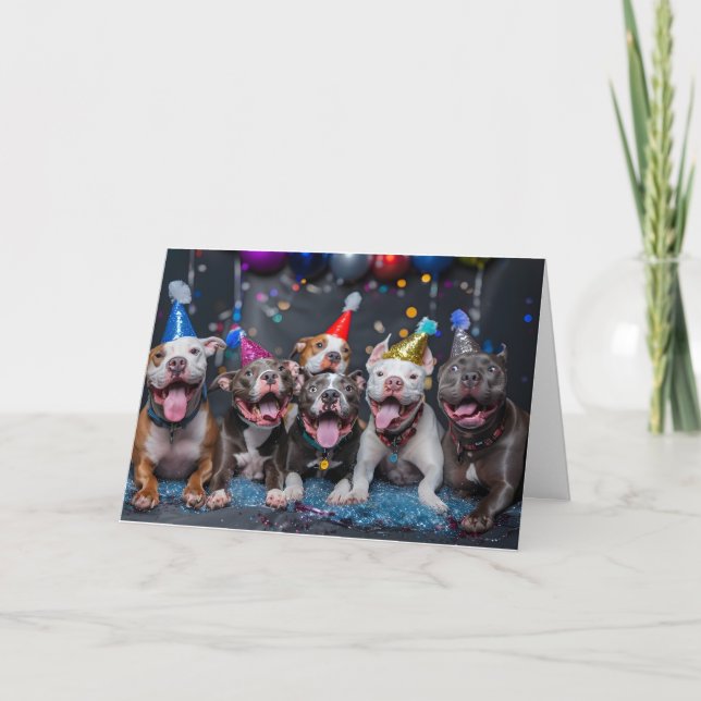 Celebrate New Year & Holidays with Pitbull Dogs Thank You Card (Front)